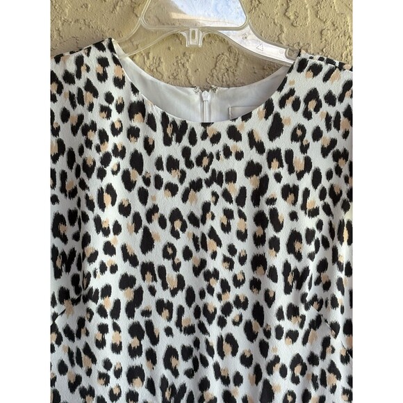 Loft Women Flutter Cap Sleeve Midi Dress White Leopard Print Sz 10 ZipBack Lined - Picture 3 of 11